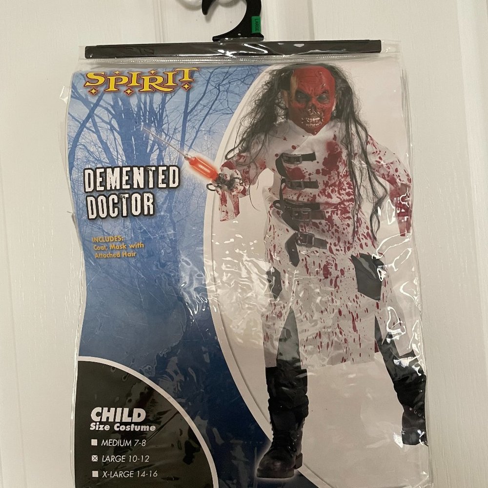 Spirit Halloween Child's Demented Doctor Costume - Sz L - NWT
